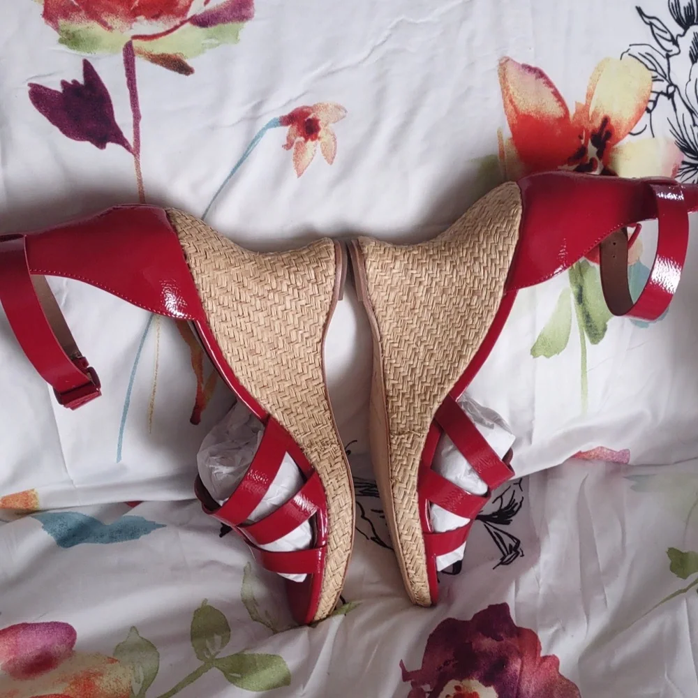 DONALD J PLINER ESPEDRILLE WEDGE SANDALS *🍅RED/NWOB - Picture 15 of 17